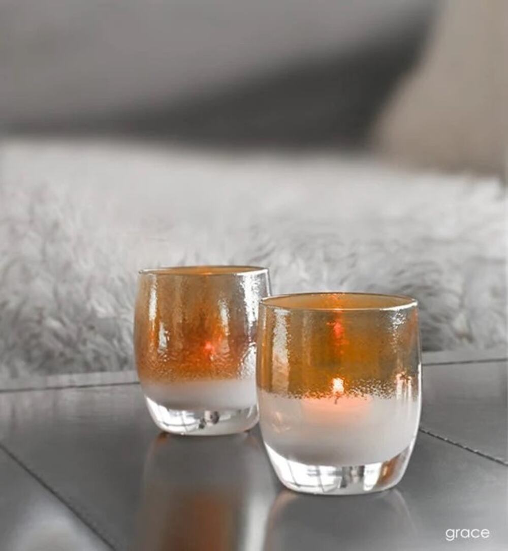 New no box Glassybaby Grace gold Glass Votive Candleholder